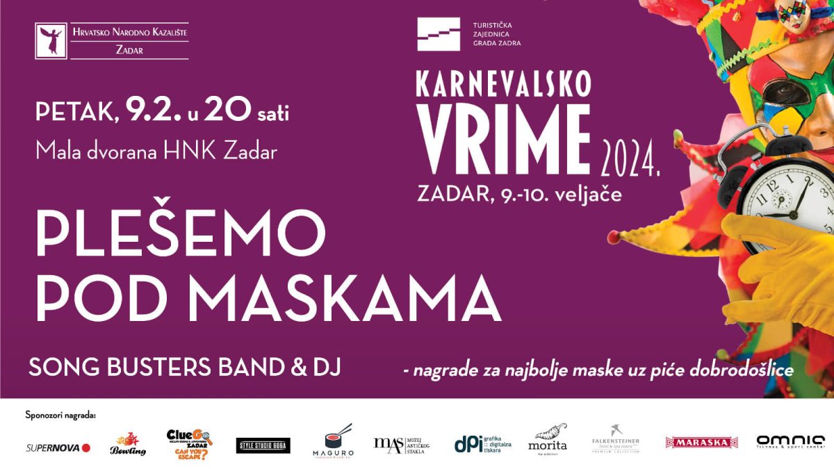 Večeras u Zadru: Karnevalska čarolija "PLEŠEMO POD MASKAMA" u HNK Zadar