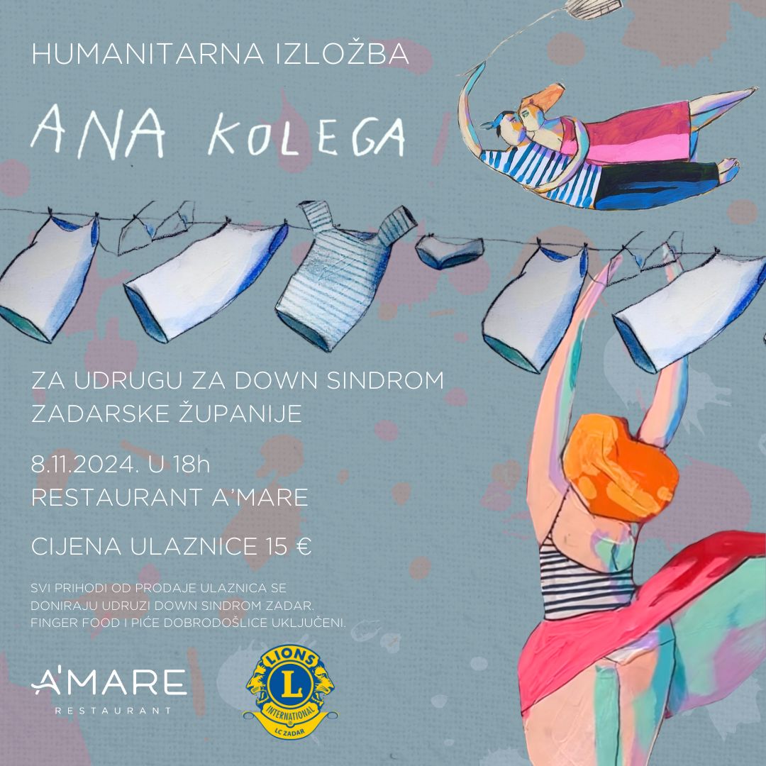 Lions klub Zadar, hotel A'Mare i zadarska umjetnica Ana Kolega priređuju humanitarnu prodajnu izložbu za Udrugu za Down sindrom Zadarske županije
