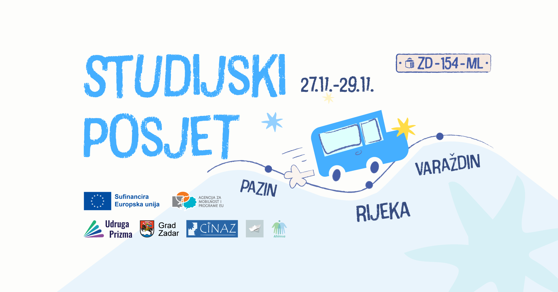 Prijavi se i sudjeluj na uzbudljivom besplatnom studijskom posjetu Rijeci, Pazinu i Varaždinu, gradovima liderima za mlade